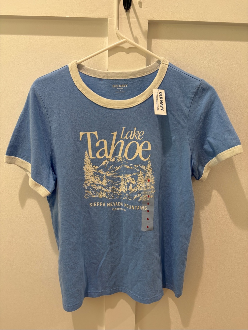 Old Navy Lake Tahoe Mountain Ringer Tee - Light Blue & White